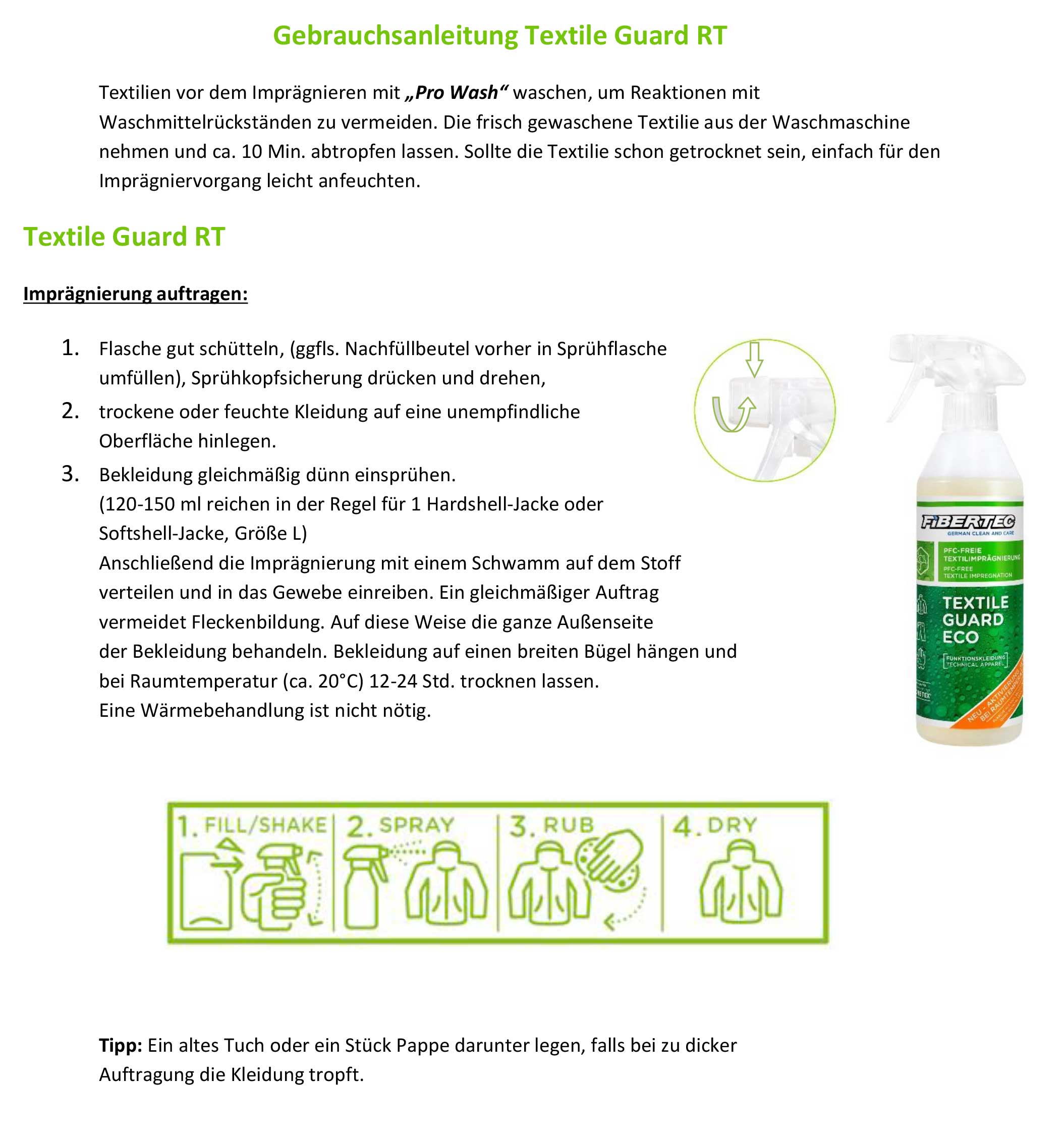 Fibertec Imprägnierung Textile Guard Pro
